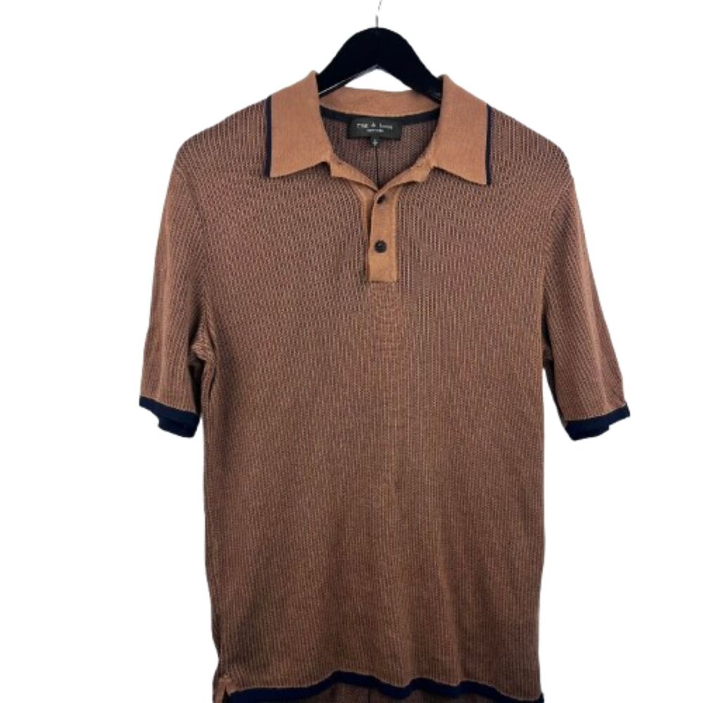 Rag & Bone Men's Harvey Brown Knit Polo Size S